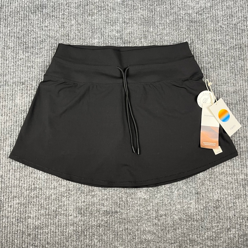 Vuori Daily Skirt Womens L Black Built In Shorts Drawstring Athletic Skort NEW